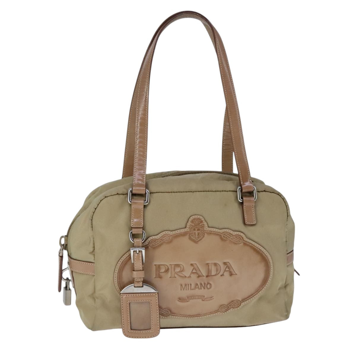 PRADA Hand Bag Nylon Beige Auth 101890