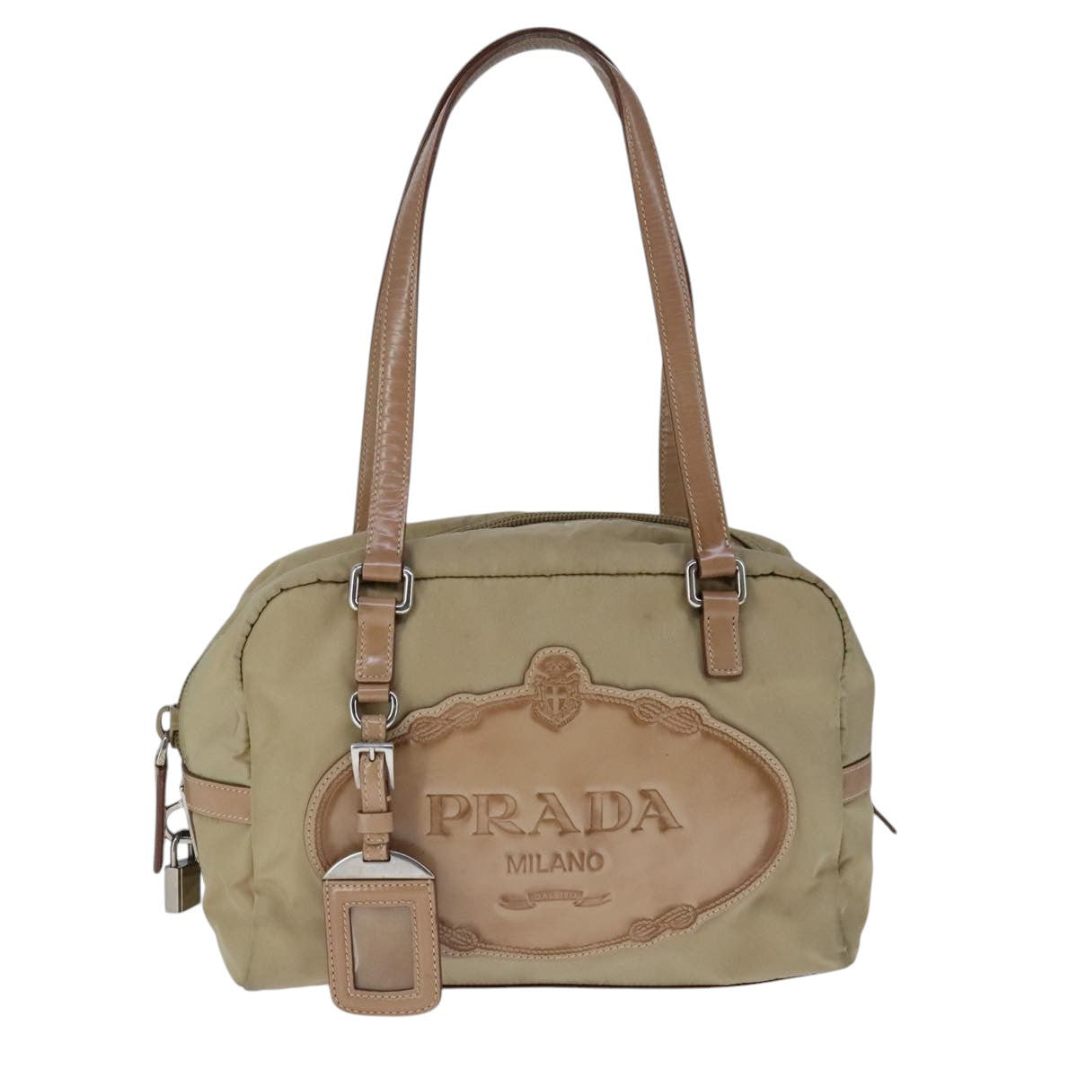 PRADA Hand Bag Nylon Beige Auth 101890 - 0