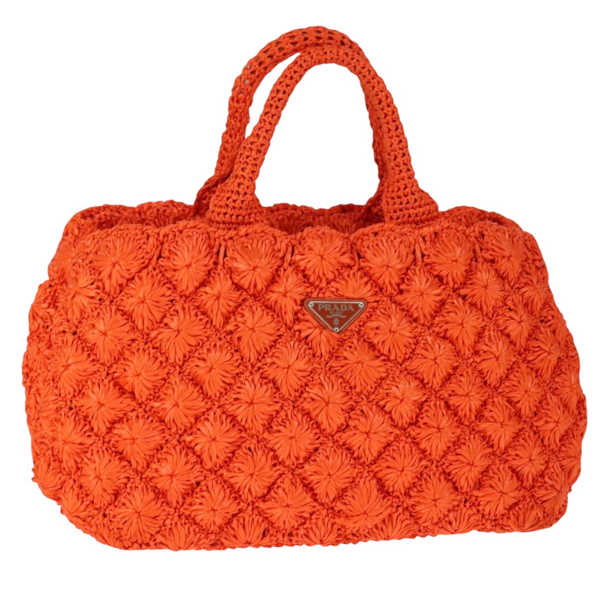 PRADA Canapa GM Hand Bag Raffia Orange Auth 101907