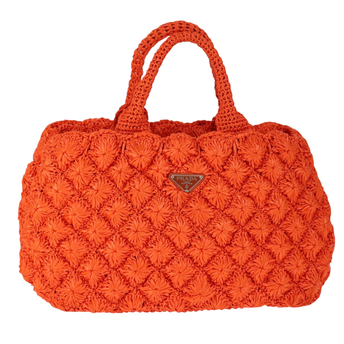 PRADA Canapa GM Hand Bag Raffia Orange Auth 101907 - 0