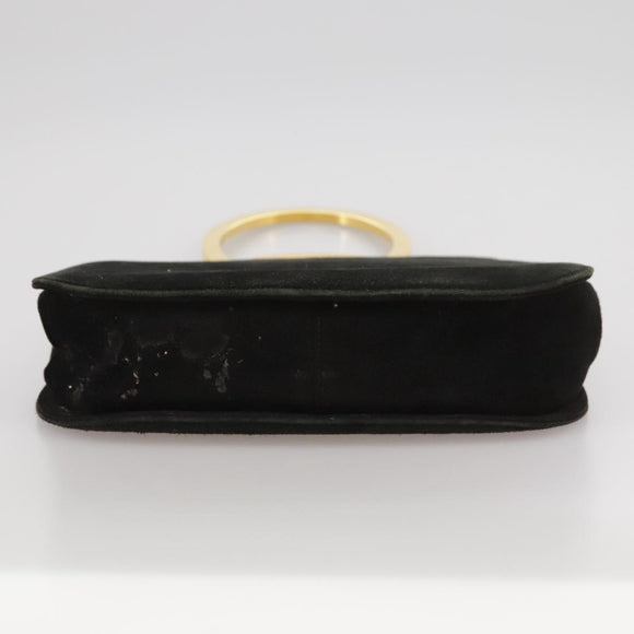 Salvatore Ferragamo Gancini Hand Bag Suede 2way Black Gold Auth 101932