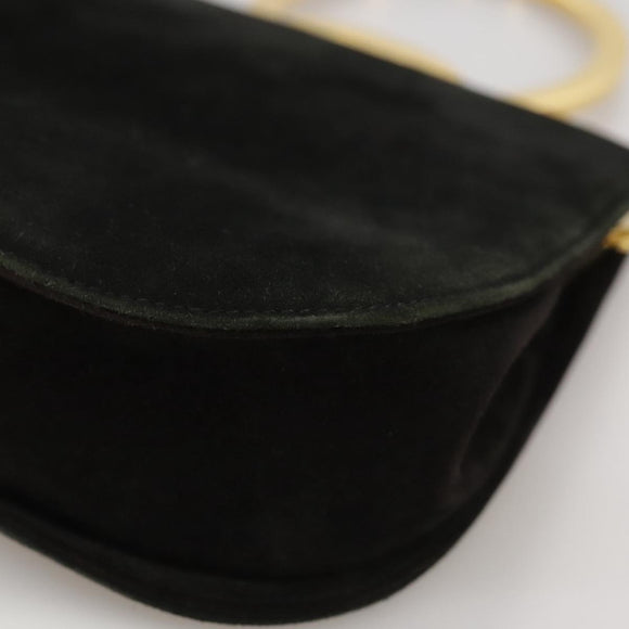 Salvatore Ferragamo Gancini Hand Bag Suede 2way Black Gold Auth 101932