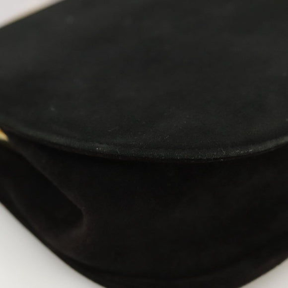 Salvatore Ferragamo Gancini Hand Bag Suede 2way Black Gold Auth 101932