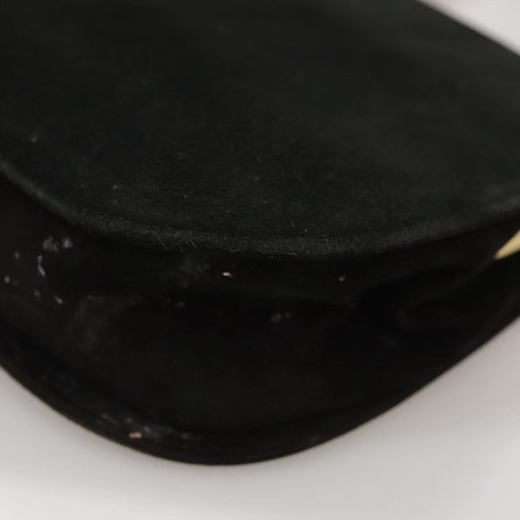 Salvatore Ferragamo Gancini Hand Bag Suede 2way Black Gold Auth 101932