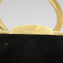 Salvatore Ferragamo Gancini Hand Bag Suede 2way Black Gold Auth 101932-19