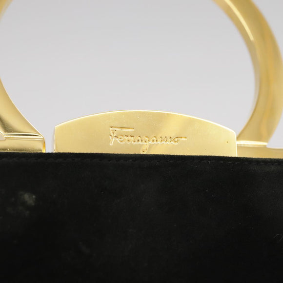 Salvatore Ferragamo Gancini Hand Bag Suede 2way Black Gold Auth 101932