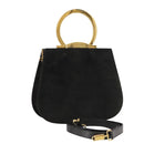 Salvatore Ferragamo Gancini Hand Bag Suede 2way Black Gold Auth 101932-1