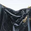 Salvatore Ferragamo Gancini Hand Bag Suede 2way Black Gold Auth 101932-21