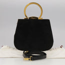 Salvatore Ferragamo Gancini Hand Bag Suede 2way Black Gold Auth 101932-12