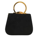 Salvatore Ferragamo Gancini Hand Bag Suede 2way Black Gold Auth 101932-2