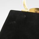 Salvatore Ferragamo Gancini Hand Bag Suede 2way Black Gold Auth 101932-4