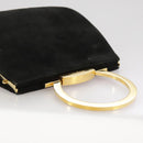 Salvatore Ferragamo Gancini Hand Bag Suede 2way Black Gold Auth 101932-8