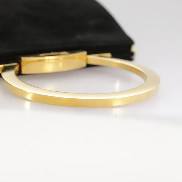 Salvatore Ferragamo Gancini Hand Bag Suede 2way Black Gold Auth 101932