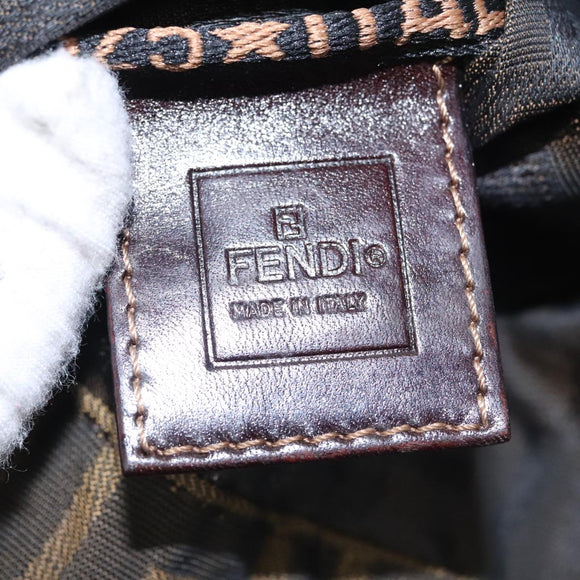 FENDI Zucca Canvas Drawstring Bag Brown Black Auth 101941