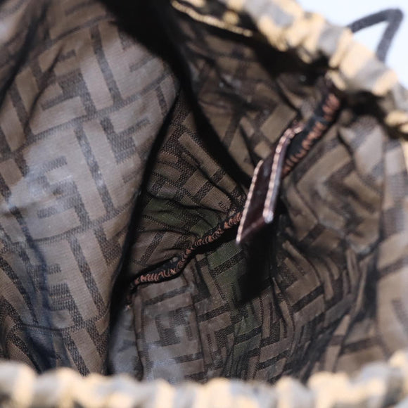 FENDI Zucca Canvas Drawstring Bag Brown Black Auth 101941