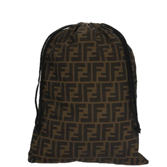 FENDI Zucca Canvas Drawstring Bag Brown Black Auth 101941