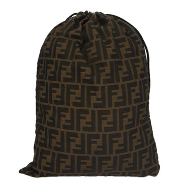 FENDI Zucca Canvas Drawstring Bag Brown Black Auth 101941 - 0