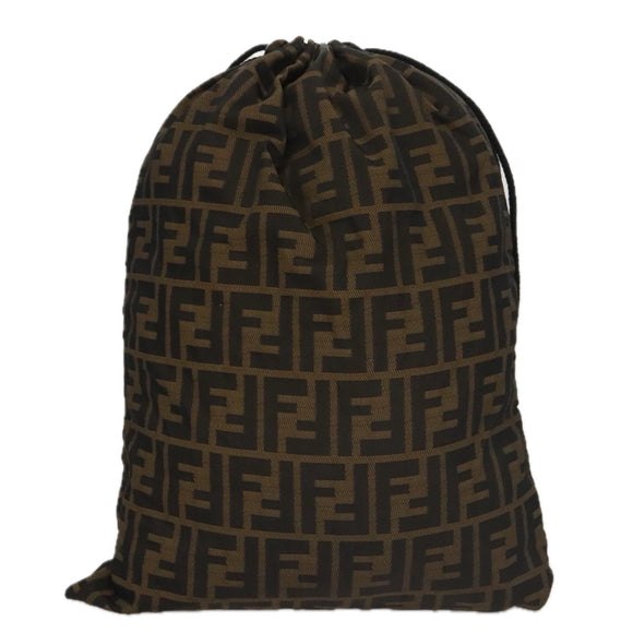 FENDI Zucca Canvas Drawstring Bag Brown Black Auth 101941