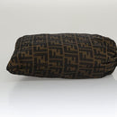 FENDI Zucca Canvas Drawstring Bag Brown Black Auth 101941-3