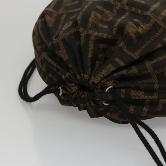 FENDI Zucca Canvas Drawstring Bag Brown Black Auth 101941