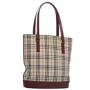 BURBERRY Nova Check Tote Bag Canvas Leather Gold Beige Auth 101946-1