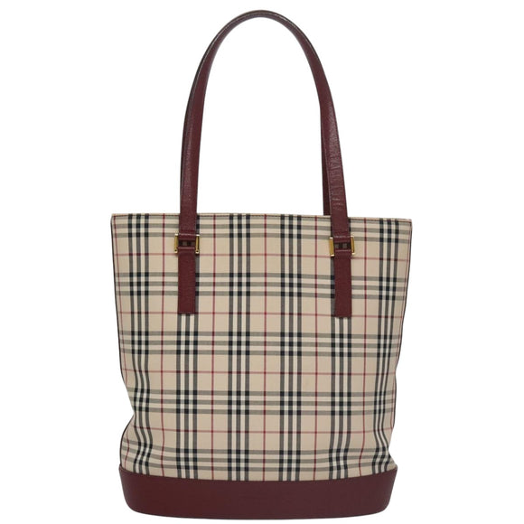 BURBERRY Nova Check Tote Bag Canvas Leather Gold Beige Auth 101946