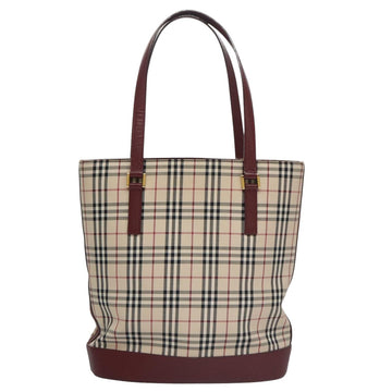 BURBERRY Nova Check Tote Bag Canvas Leather Gold Beige Auth 101946 - 0