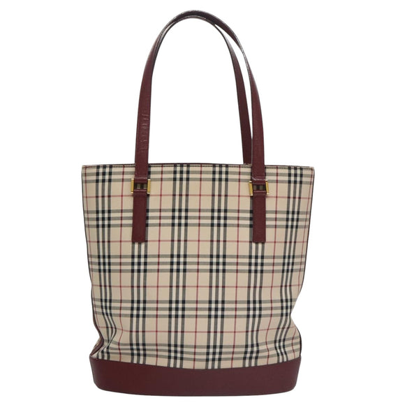 BURBERRY Nova Check Tote Bag Canvas Leather Gold Beige Auth 101946