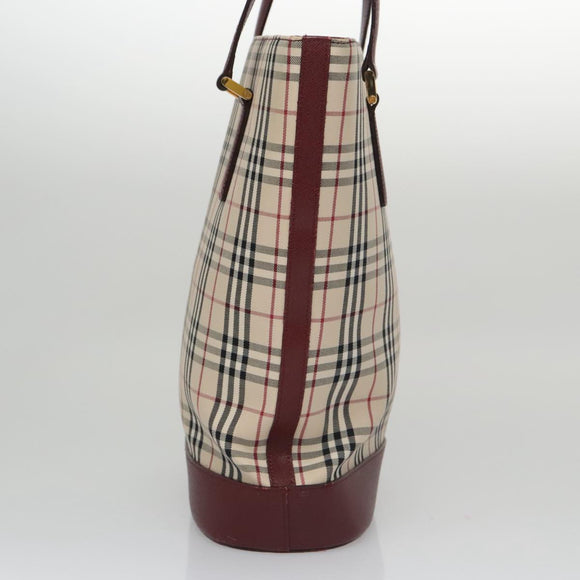 BURBERRY Nova Check Tote Bag Canvas Leather Gold Beige Auth 101946