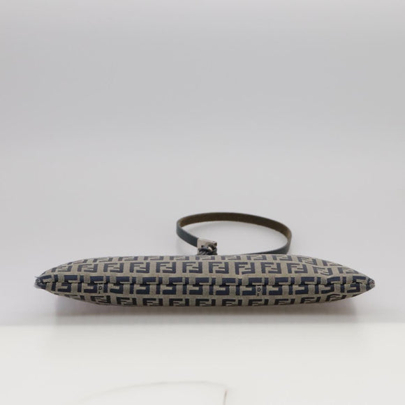 FENDI Zucchino Canvas Shoulder Bag Navy Silver Auth 101961