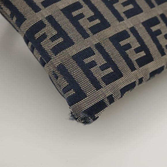FENDI Zucchino Canvas Shoulder Bag Navy Silver Auth 101961