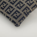 FENDI Zucchino Canvas Shoulder Bag Navy Silver Auth 101961-15