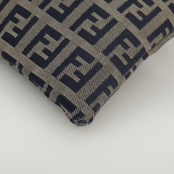 FENDI Zucchino Canvas Shoulder Bag Navy Silver Auth 101961