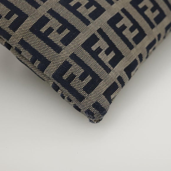 FENDI Zucchino Canvas Shoulder Bag Navy Silver Auth 101961