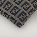 FENDI Zucchino Canvas Shoulder Bag Navy Silver Auth 101961-17