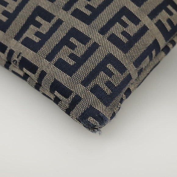 FENDI Zucchino Canvas Shoulder Bag Navy Silver Auth 101961