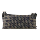 FENDI Zucchino Canvas Shoulder Bag Navy Silver Auth 101961-2