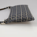 FENDI Zucchino Canvas Shoulder Bag Navy Silver Auth 101961-3
