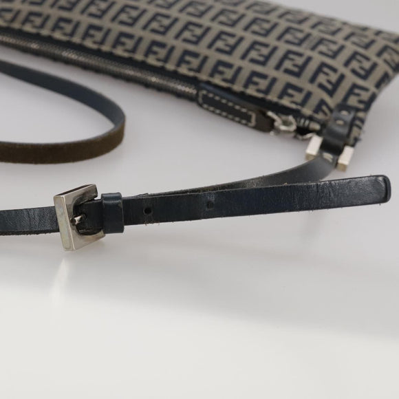 FENDI Zucchino Canvas Shoulder Bag Navy Silver Auth 101961