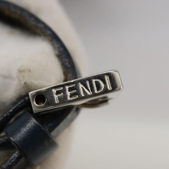 FENDI Zucchino Canvas Shoulder Bag Navy Silver Auth 101961