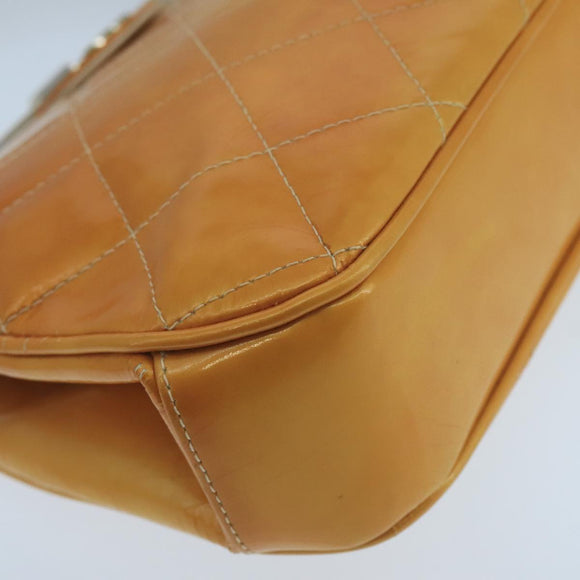 CHANEL Gamaguchi Hand Bag Patent leather Orange CC Auth 101965