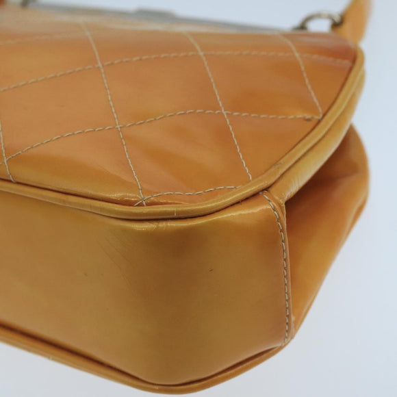 CHANEL Gamaguchi Hand Bag Patent leather Orange CC Auth 101965