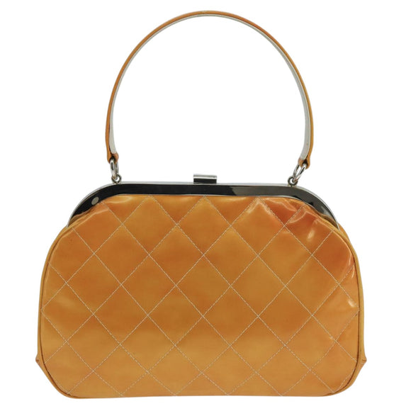 CHANEL Gamaguchi Hand Bag Patent leather Orange CC Auth 101965