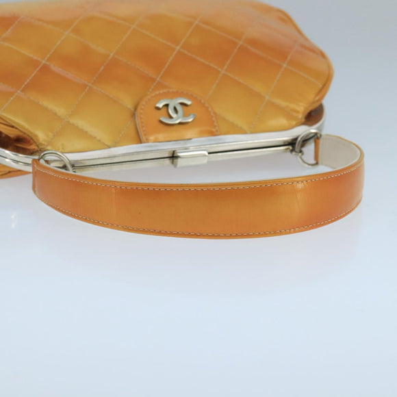 CHANEL Gamaguchi Hand Bag Patent leather Orange CC Auth 101965