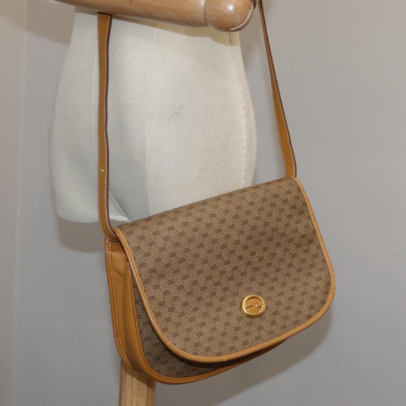 GUCCI Micro GG Supreme Shoulder Bag PVC Beige Brown Gold Auth 101967