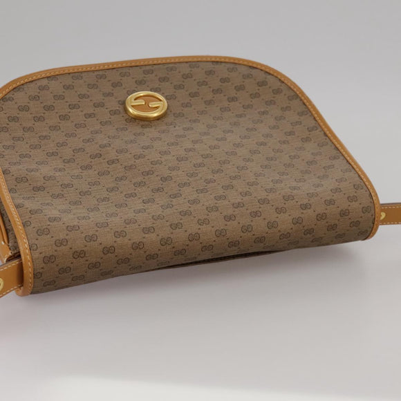 GUCCI Micro GG Supreme Shoulder Bag PVC Beige Brown Gold Auth 101967
