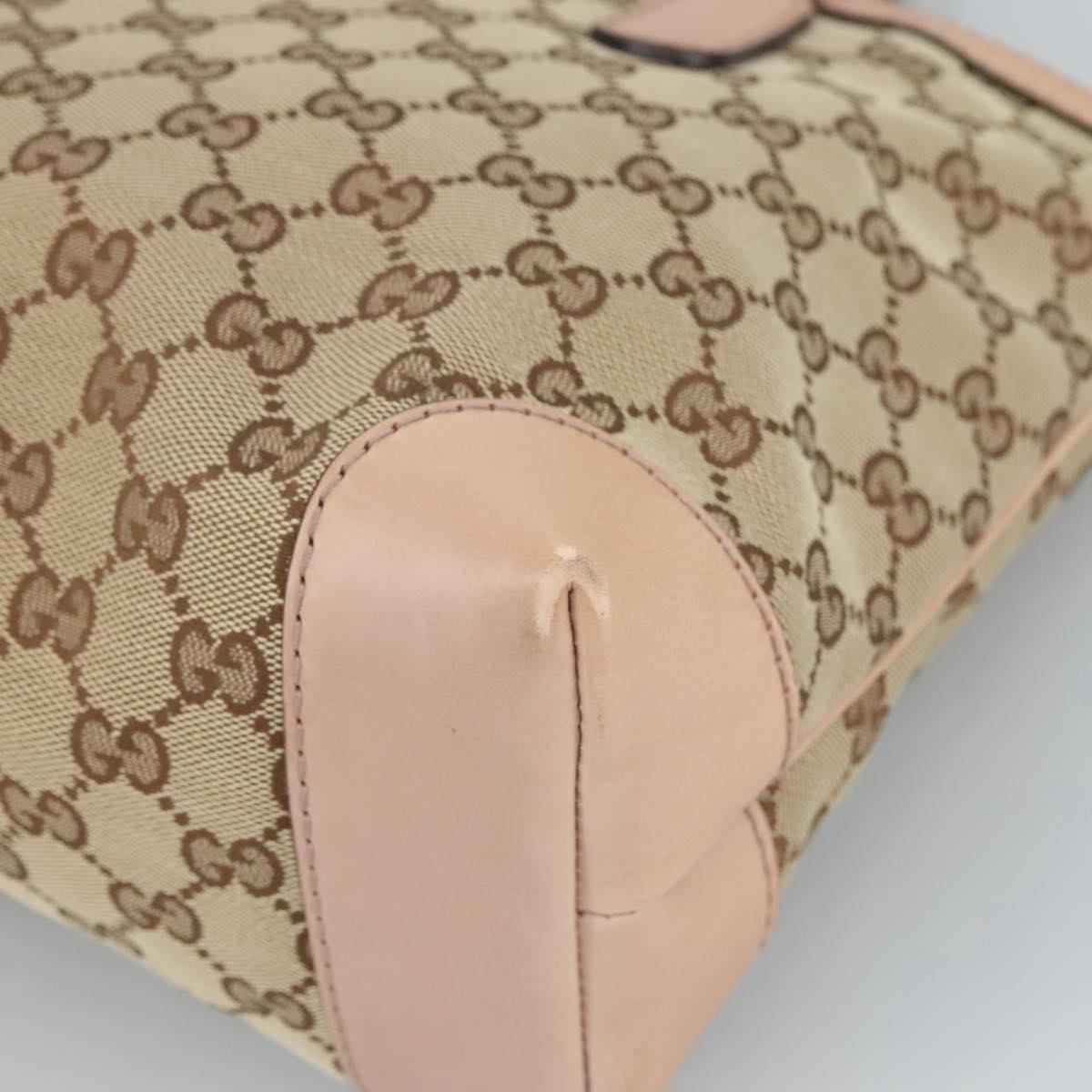 GUCCI GG Canvas Tote Bag Beige Pink Gold 308604 Auth 101970