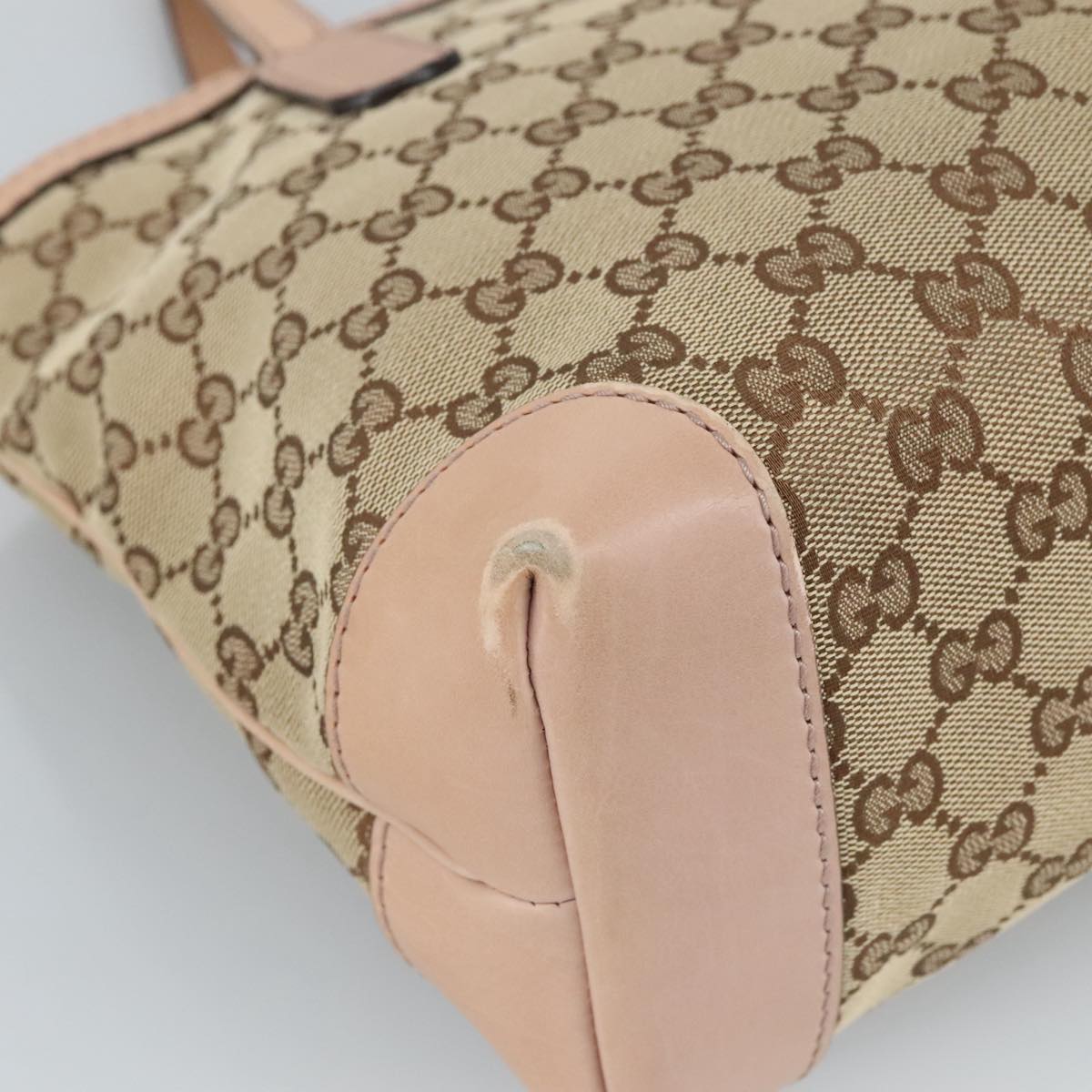 GUCCI GG Canvas Tote Bag Beige Pink Gold 308604 Auth 101970