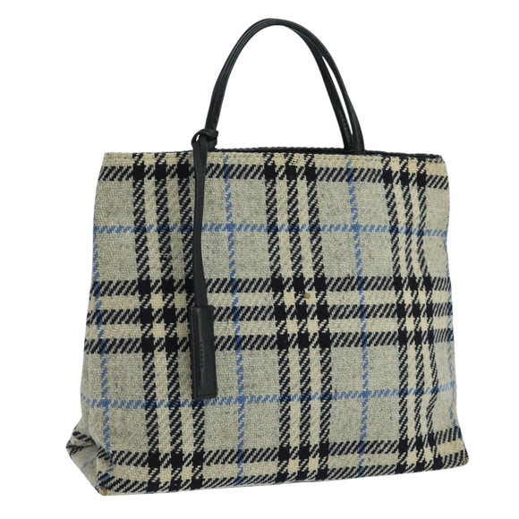 BURBERRY Nova Check Hand Bag Wool Gray Auth 101983