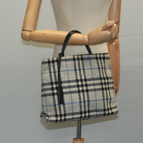 BURBERRY Nova Check Hand Bag Wool Gray Auth 101983